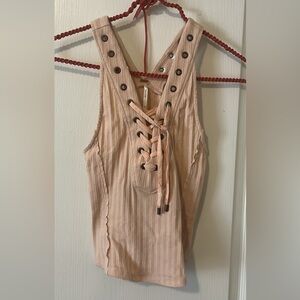 Free People Pink and Cream Knit Top
